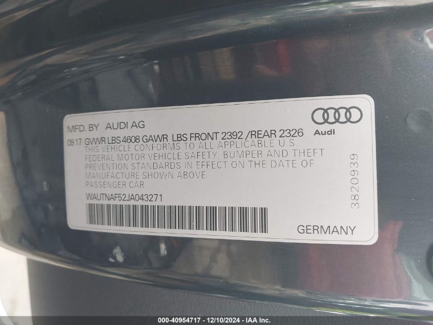 VIN WAUTNAF52JA043271 2018 AUDI A5 no.9