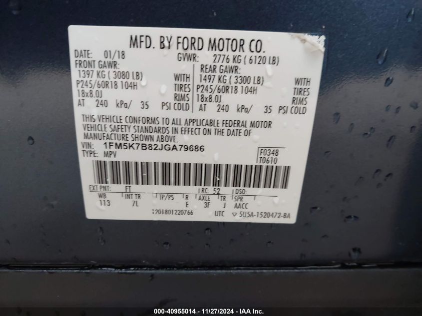 VIN 1FM5K7B82JGA79686 2018 FORD EXPLORER no.9