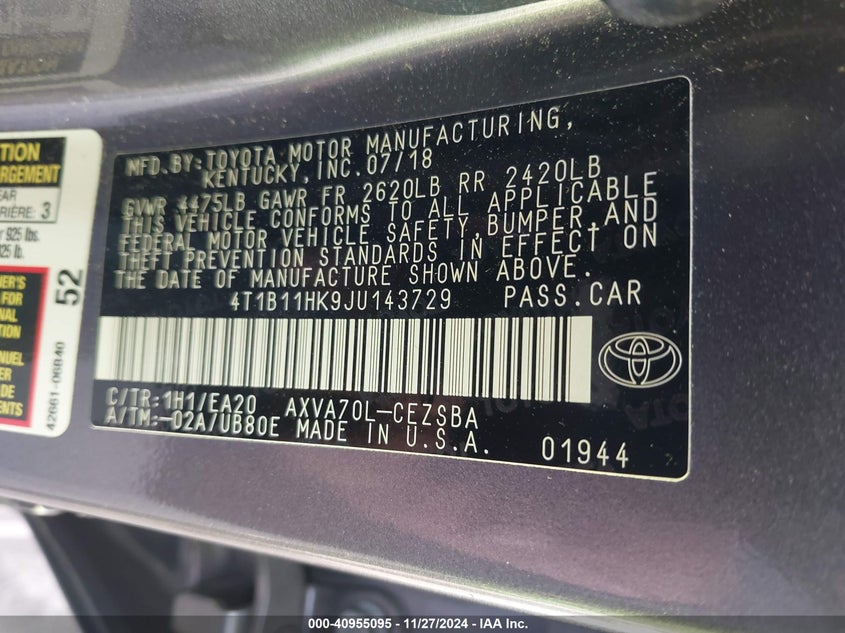 2018 TOYOTA CAMRY SE - 4T1B11HK9JU143729