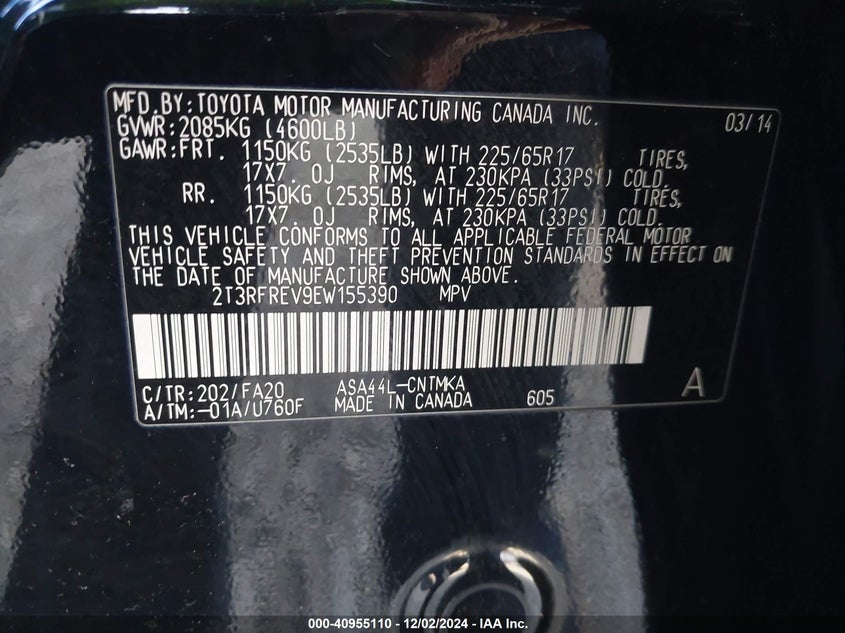 2014 TOYOTA RAV4 XLE - 2T3RFREV9EW155390