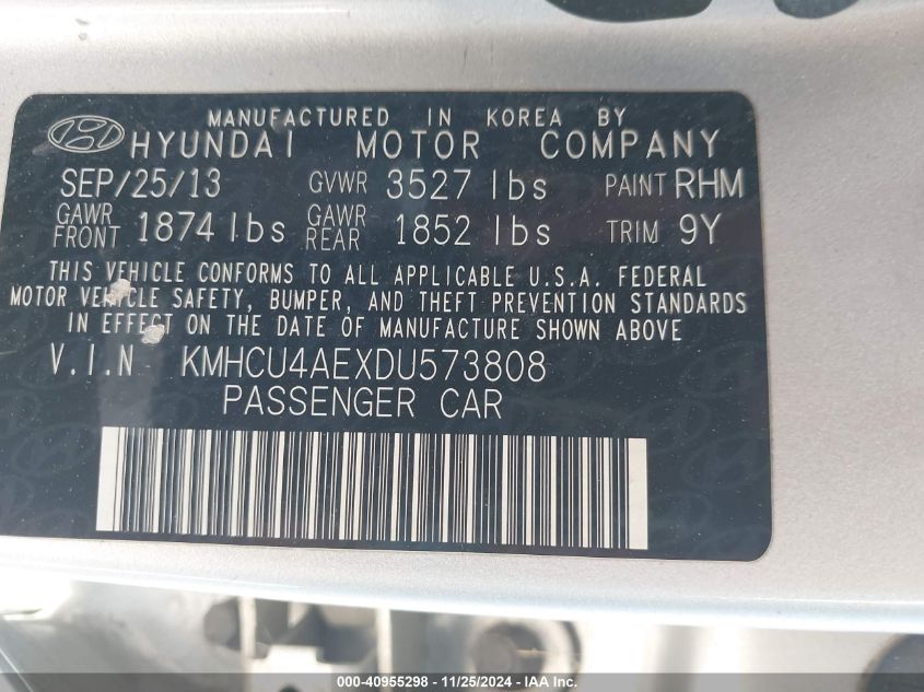 VIN KMHCU4AEXDU573808 2013 Hyundai Accent, Gls no.9