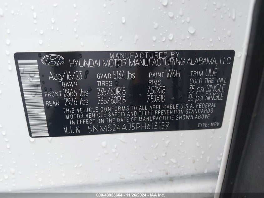 VIN 5NMS24AJ5PH613159 2023 HYUNDAI SANTA FE SEL