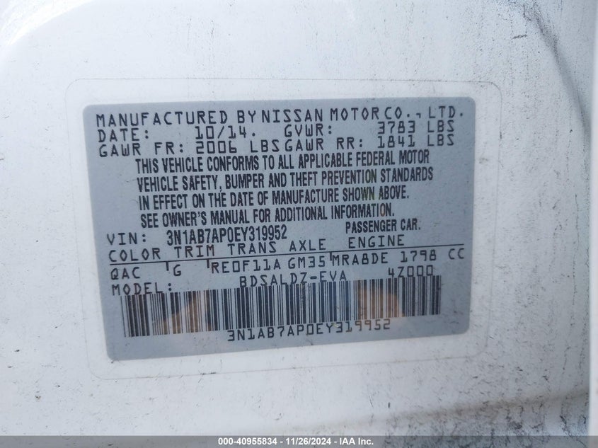 2014 NISSAN SENTRA SV - 3N1AB7AP0EY319952