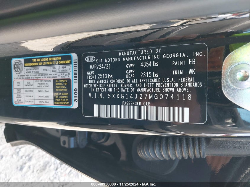2021 KIA K5 VIN: 5XXG14J27MG074118