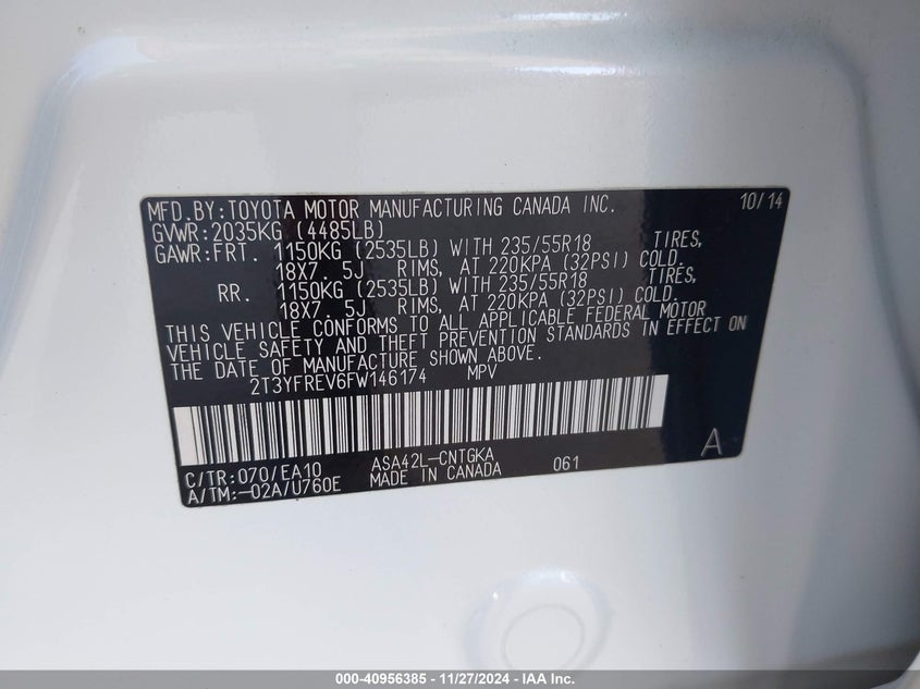 2015 TOYOTA RAV4 LIMITED - 2T3YFREV6FW146174