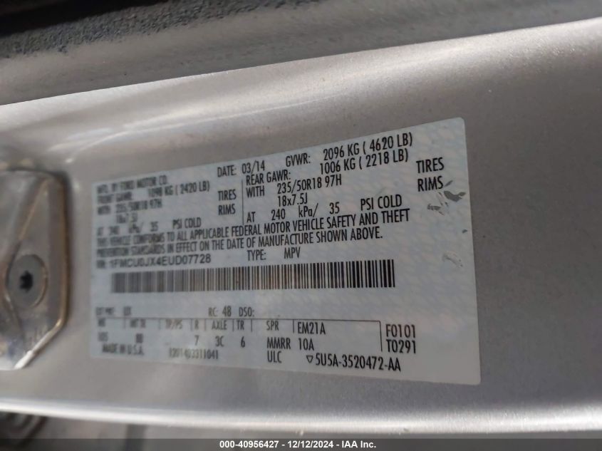 VIN 1FMCU0JX4EUD07728 2014 Ford Escape, Titanium no.9