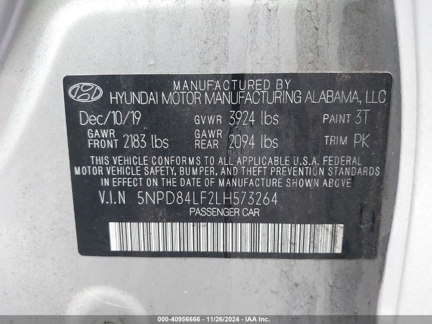 VIN 5NPD84LF2LH573264 2020 Hyundai Elantra, Sel no.9