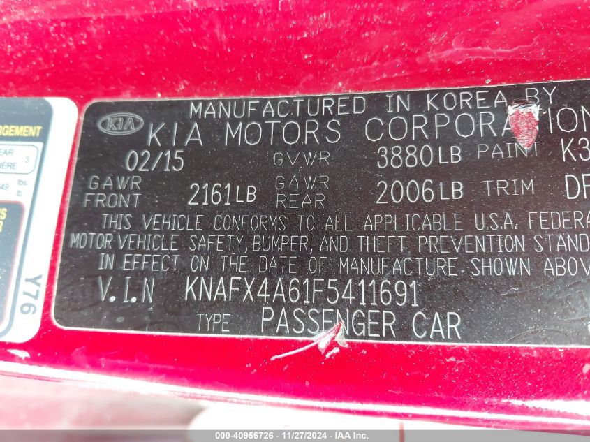 VIN KNAFX4A61F5411691 2015 KIA Forte, LX no.9