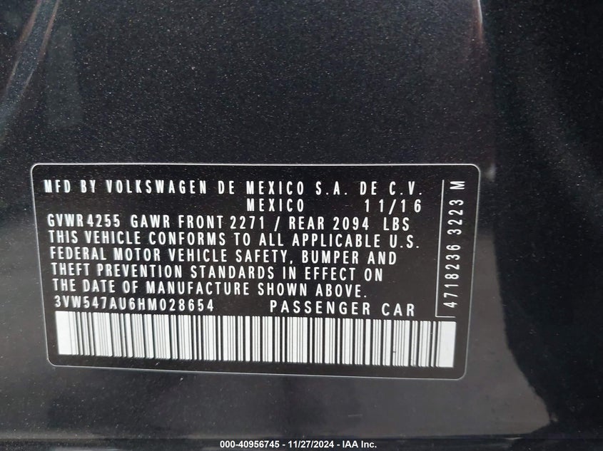 2017 VOLKSWAGEN GOLF GTI AUTOBAHN 4-DOOR/S 4-DOOR/SE 4-DOOR/SPORT 4-DOOR - 3VW547AU6HM028654