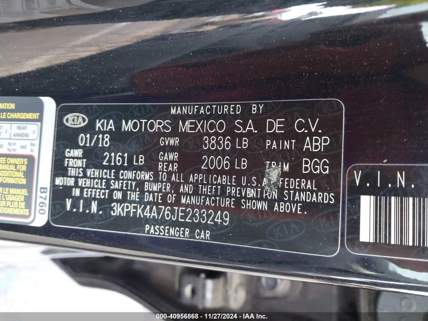 2018 KIA FORTE LX - 3KPFK4A76JE233249