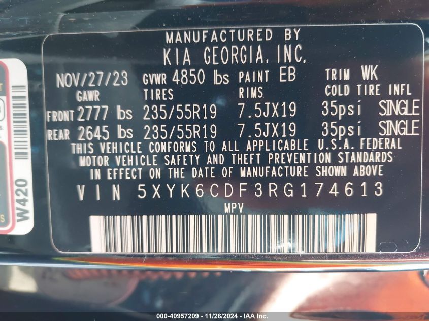 VIN 5XYK6CDF3RG174613 2024 KIA SPORTAGE no.9