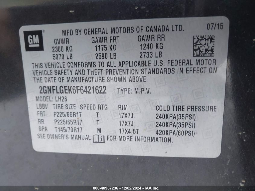 VIN 2GNFLGEK6F6421622 2015 Chevrolet Equinox, 2LT no.9