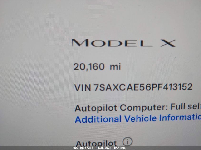 2023 Tesla Model X Dual Motor All-Wheel Drive/Standard Range VIN: 7SAXCAE56PF413152 Lot: 40957266