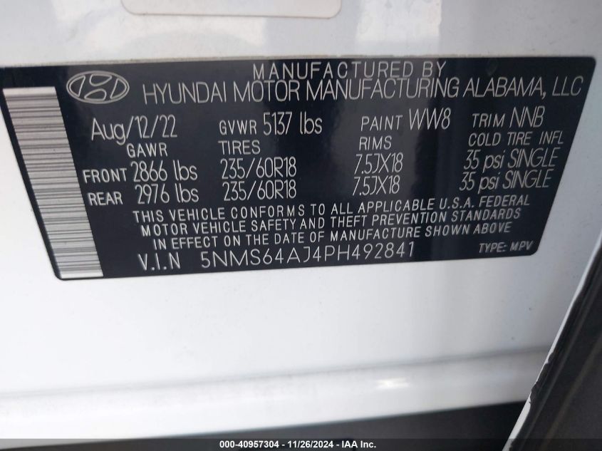 VIN 5NMS64AJ4PH492841 2023 HYUNDAI SANTA FE no.9