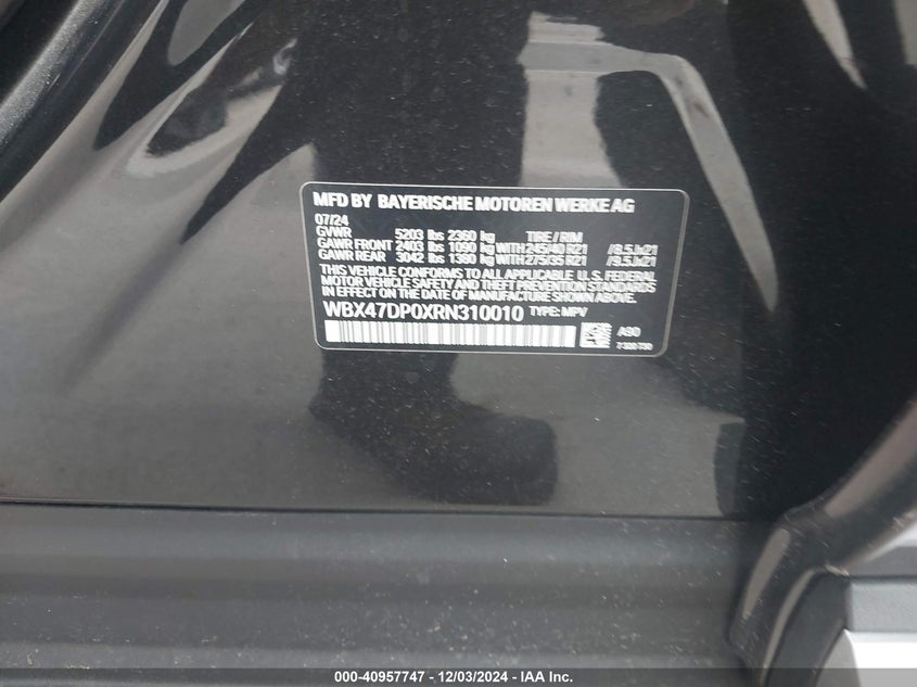 VIN WBX47DP0XRN310010 2024 BMW X3 SDRIVE30I