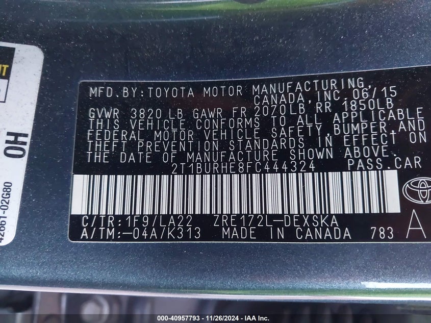 2015 TOYOTA COROLLA S PREMIUM - 2T1BURHE8FC444324