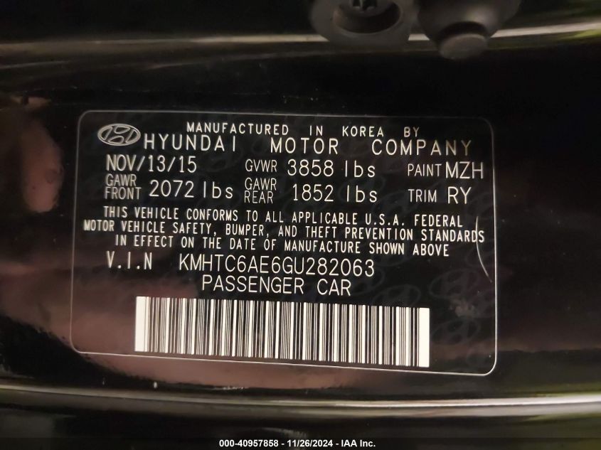 2016 HYUNDAI VELOSTER TURBO - KMHTC6AE6GU282063