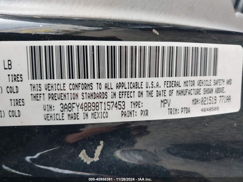 2008 CHRYSLER PT CRUISER VIN: 3A8FY48B98T157453