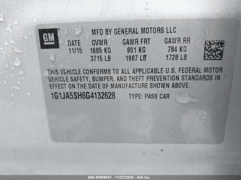 VIN 1G1JA5SH6G4132628 2016 Chevrolet Sonic, Ls Auto no.9