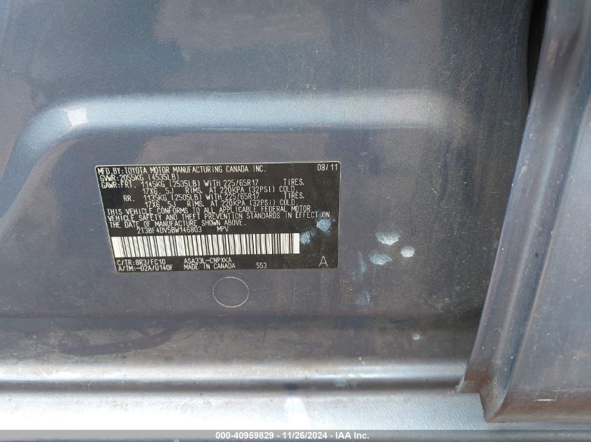 2011 Toyota Rav4 VIN: 2T3BF4DV5BW146803 Lot: 40959829