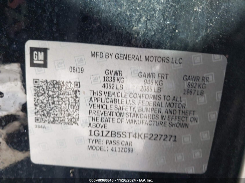 2019 CHEVROLET MALIBU 1LS - 1G1ZB5ST4KF227271