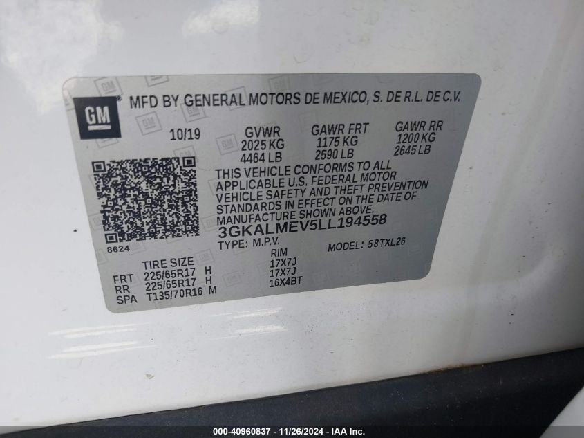 VIN 3GKALMEV5LL194558 2020 GMC Terrain, Fwd Sle no.9