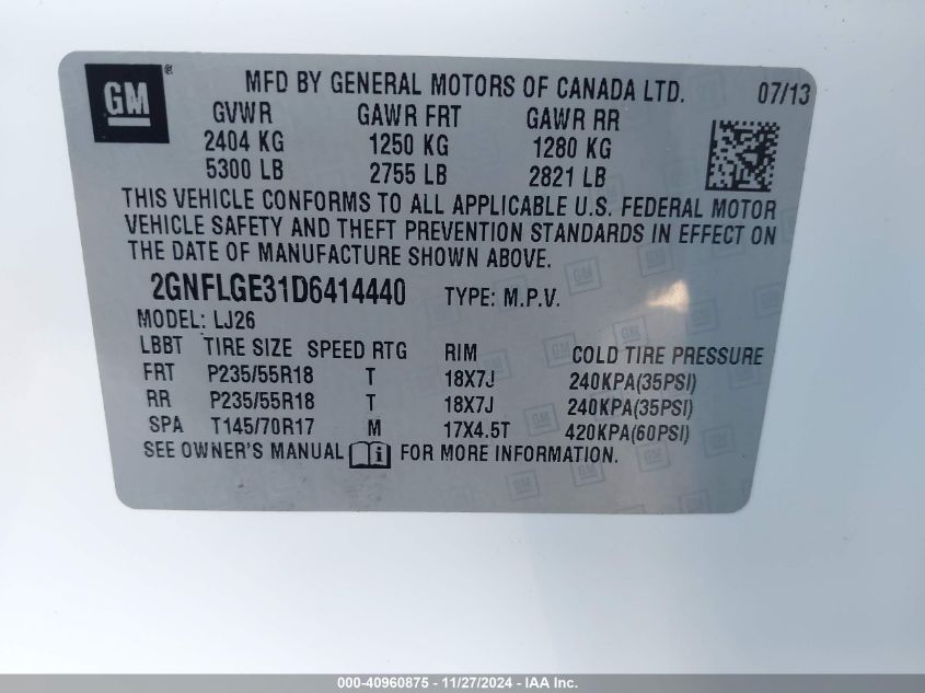 VIN 2GNFLGE31D6414440 2013 Chevrolet Equinox, Ltz no.9