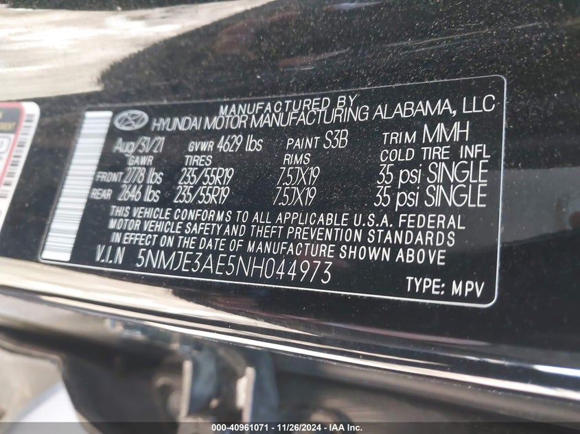 VIN 5NMJE3AE5NH044973 2022 HYUNDAI TUCSON LIMITED