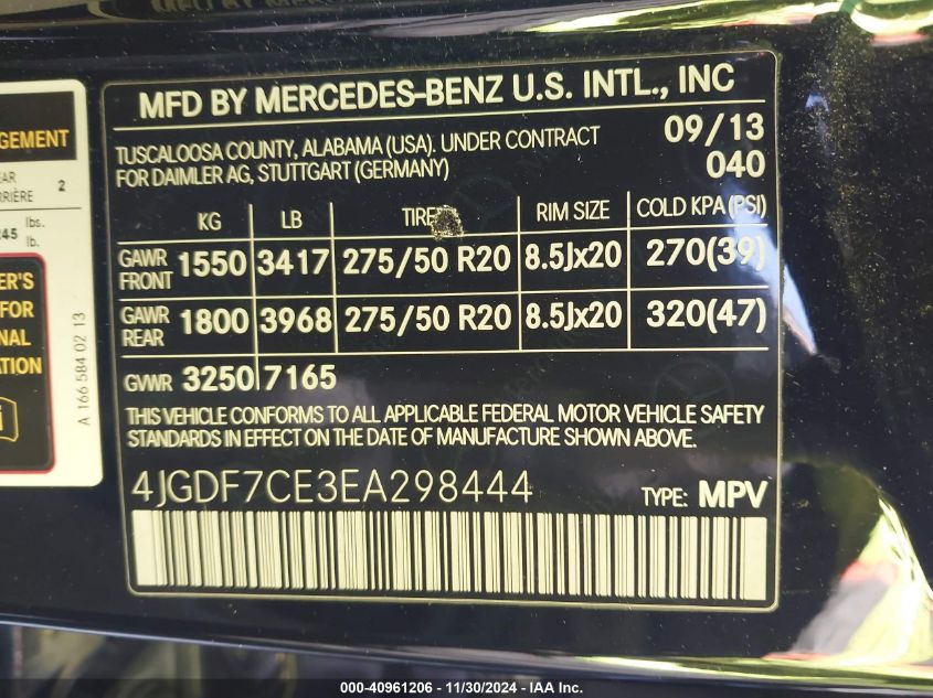 VIN 4JGDF7CE3EA298444 2014 Mercedes-Benz GL 450, 4M... no.9