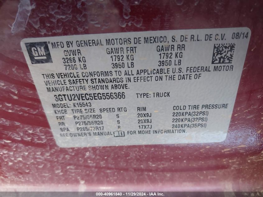 VIN 3GTU2VEC5EG556366 2014 GMC Sierra, 1500 Slt no.9