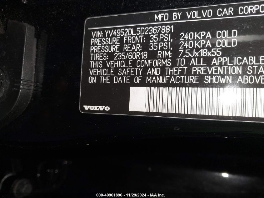 VIN YV4952DL5D2367881 2013 Volvo XC60, 3.2/3.2 Plat... no.9