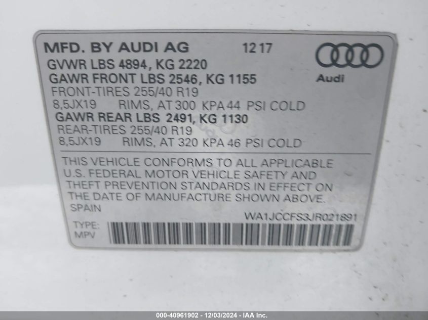 VIN WA1JCCFS3JR021891 2018 AUDI Q3 no.9