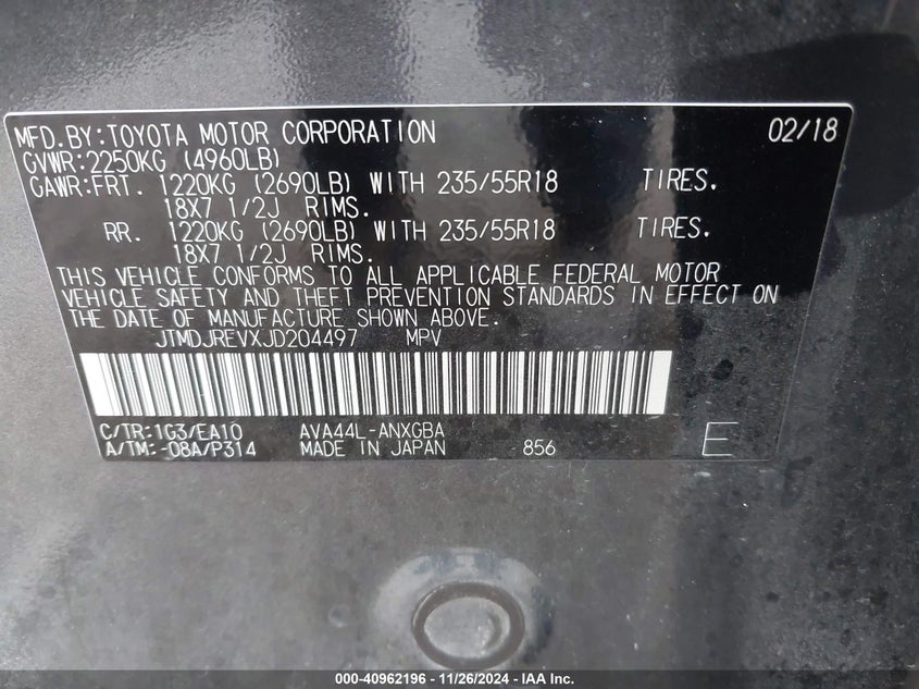 2018 TOYOTA RAV4 HYBRID LIMITED - JTMDJREVXJD204497