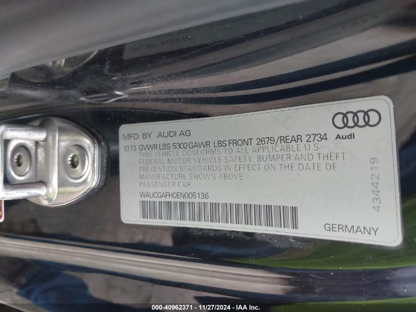 VIN WAUCGAFH0EN005136 2014 AUDI S5 no.9