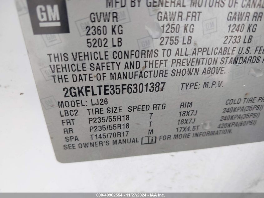 VIN 2GKFLTE35F6301387 2015 GMC Terrain, Slt-2 no.9