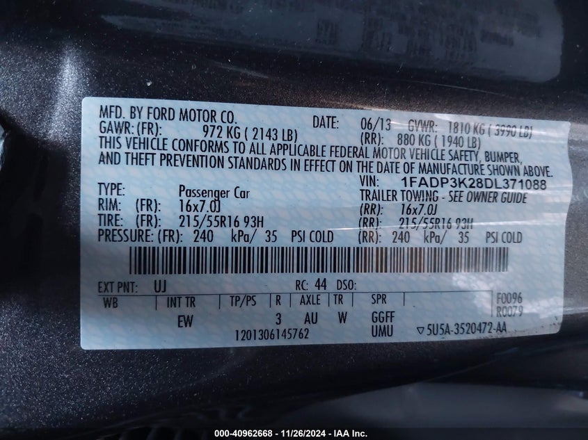 2013 FORD FOCUS SE - 1FADP3K28DL371088