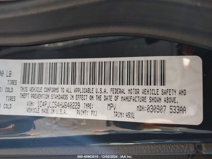 VIN 1C4PJLCS4HW640229 2017 Jeep Cherokee, Latitude Fwd no.9