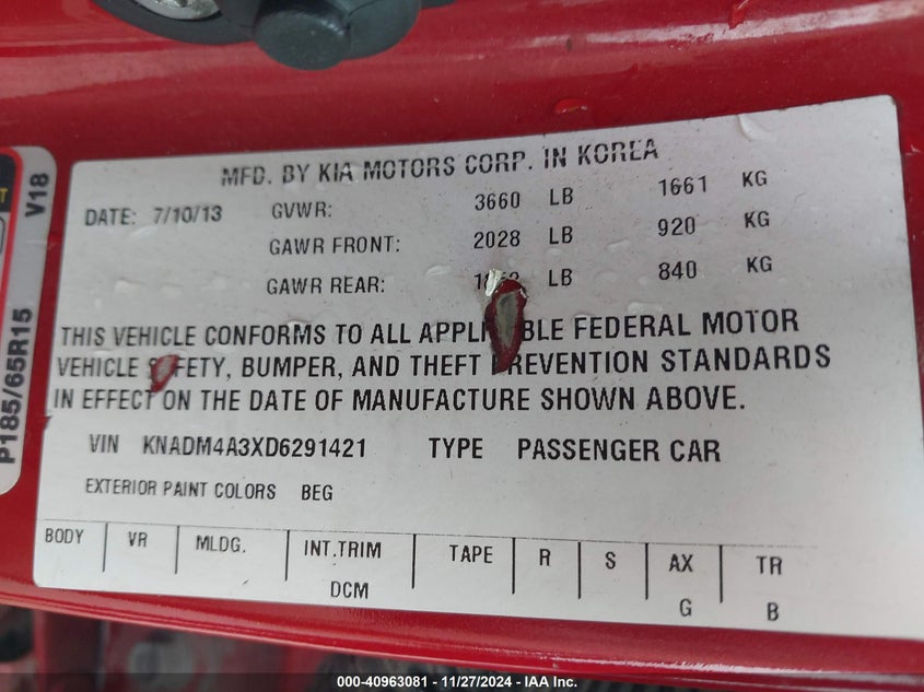 2013 KIA RIO LX - KNADM4A3XD6291421