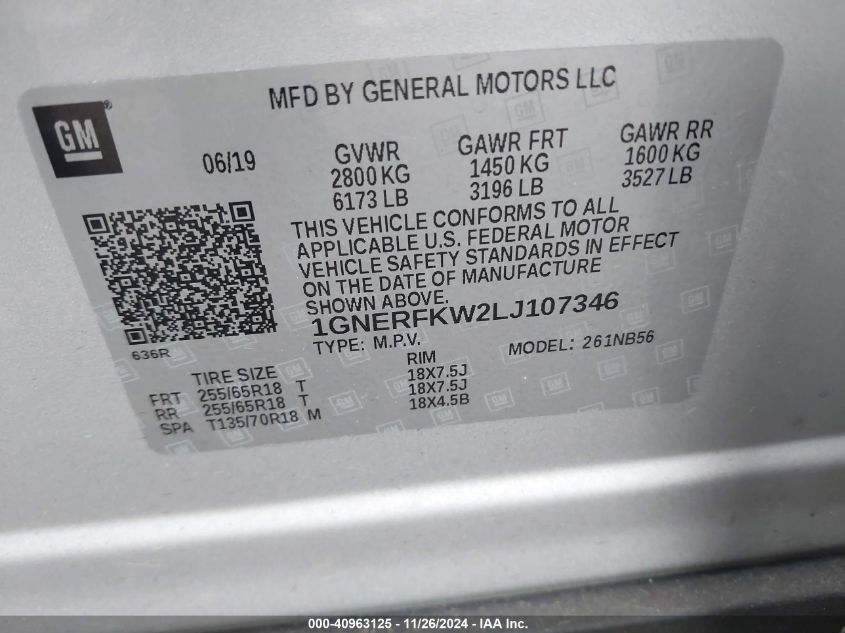 VIN 1GNERFKW2LJ107346 2020 Chevrolet Traverse, Fwd Ls no.9