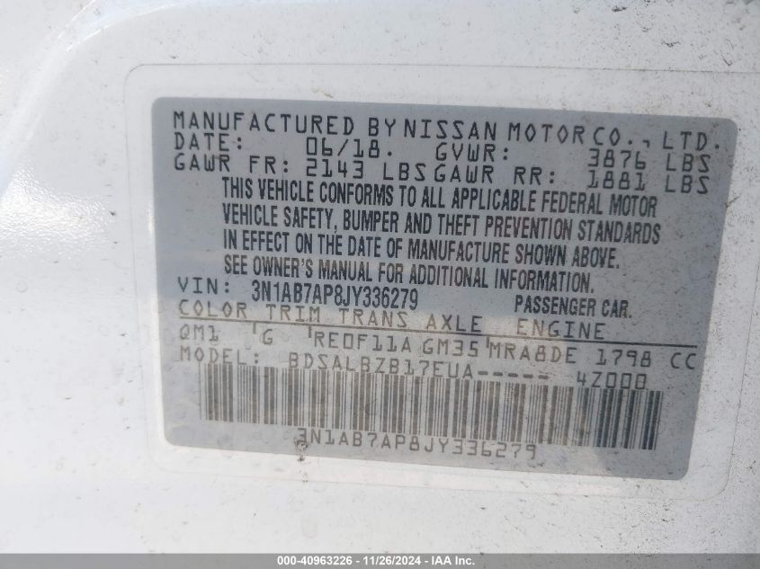 VIN 3N1AB7AP8JY336279 2018 NISSAN SENTRA no.9