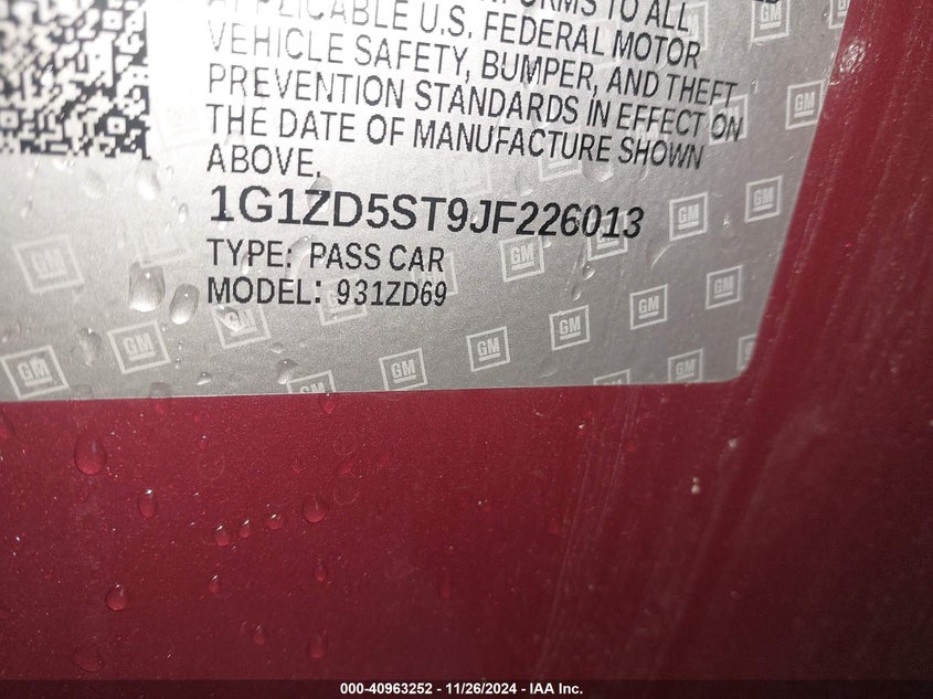 2018 CHEVROLET MALIBU VIN: 1G1ZD5ST9JF226013