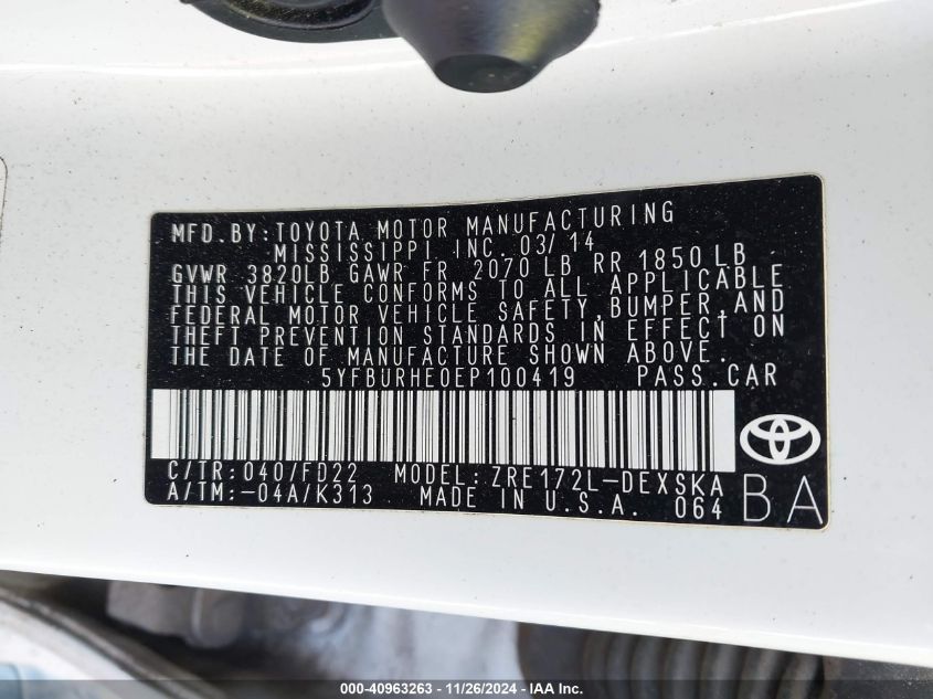 2014 TOYOTA COROLLA S/S PLUS/S PREMIUM - 5YFBURHE0EP100419