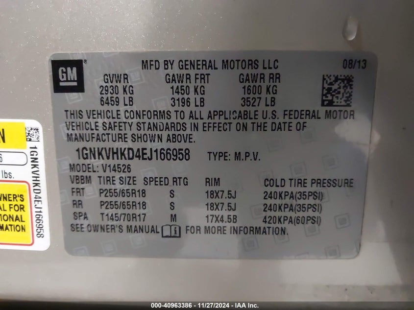 2014 CHEVROLET TRAVERSE 2LT - 1GNKVHKD4EJ166958