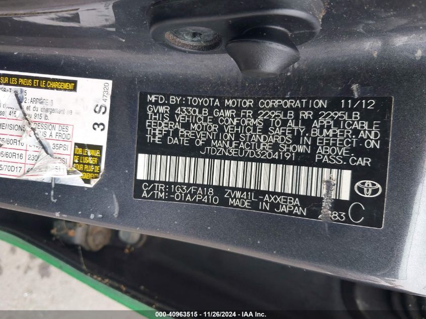 VIN JTDZN3EU7D3204191 2013 TOYOTA PRIUS V no.9