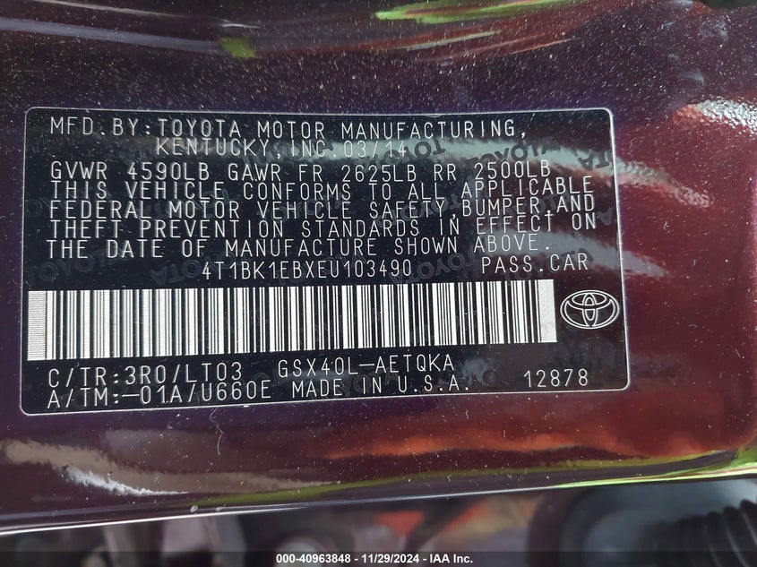 2014 TOYOTA AVALON XLE TOURING - 4T1BK1EBXEU103490