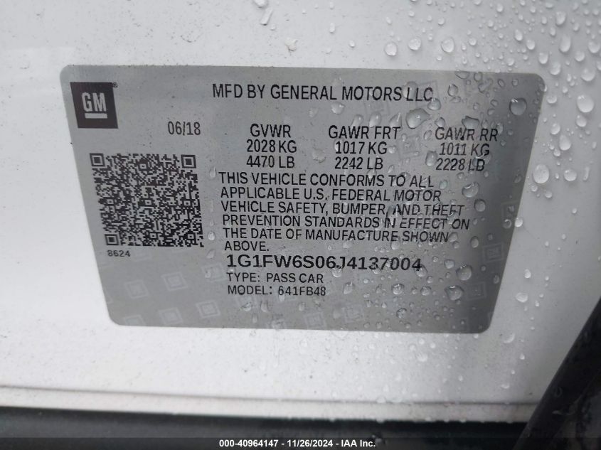 VIN 1G1FW6S06J4137004 2018 Chevrolet Bolt, Ev LT no.9