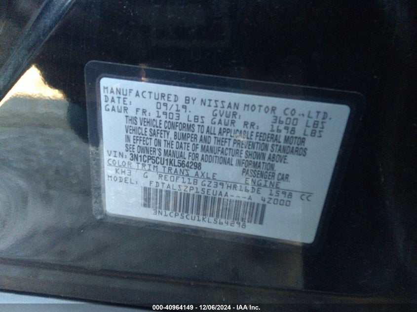 2019 NISSAN KICKS SV - 3N1CP5CU1KL564298