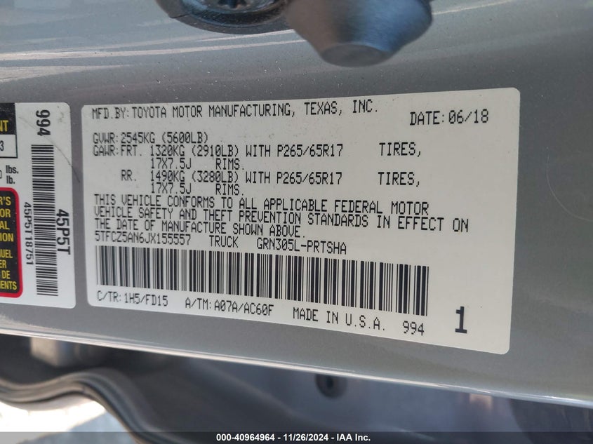 2018 TOYOTA TACOMA TRD SPORT - 5TFCZ5AN6JX155557