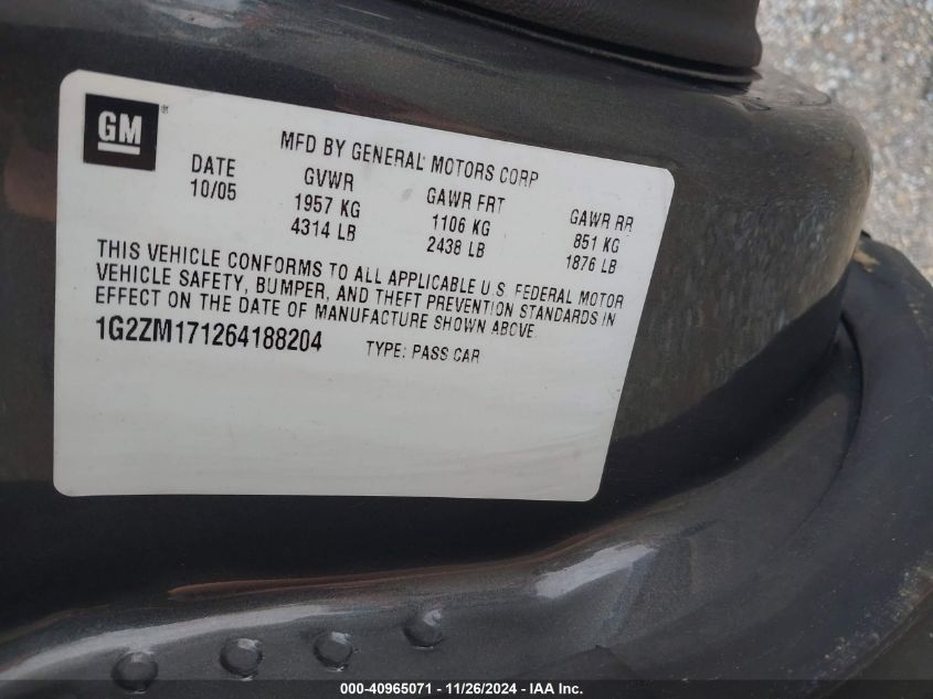 2006 PONTIAC G6 VIN: 1G2ZM171264188204