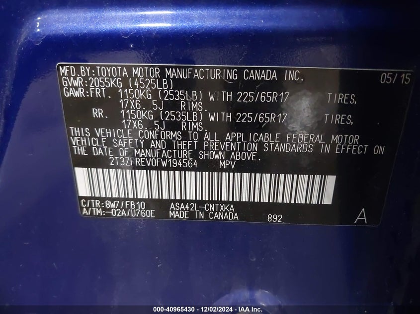 2015 TOYOTA RAV4 LE - 2T3ZFREV0FW194564